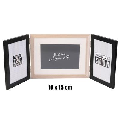 [A1781] - 'Boho' Beige Black Wooden Collage (3 Pictures 10x15cm ) - 48x17cm