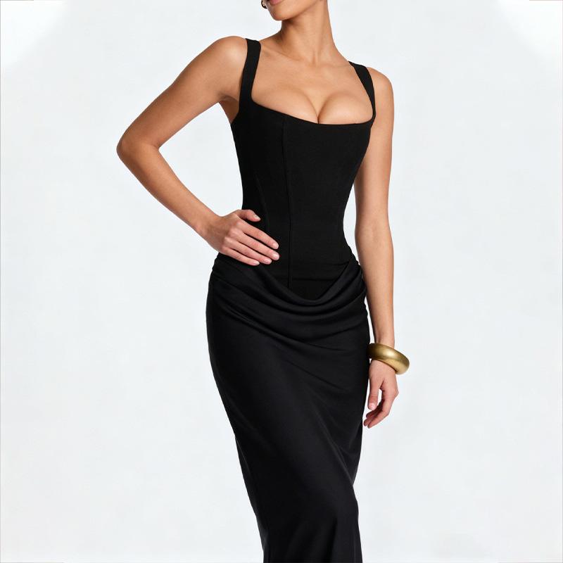 2025 spring and summer new cross-border Amazon women's dress low-cut suspender long dress mopping the floor and showing thin sequined dress