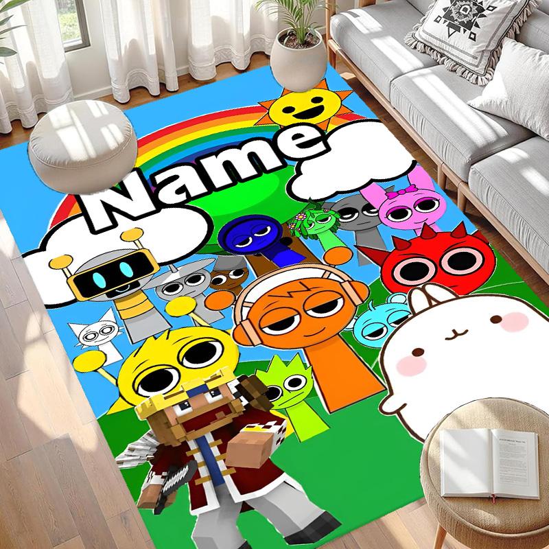 Custom Name Personalized Sprunki Game Print Carpet, Versatile Home Decor Rug, for Playroom, Apartment, Balcony, Entryway, Hallway Gift