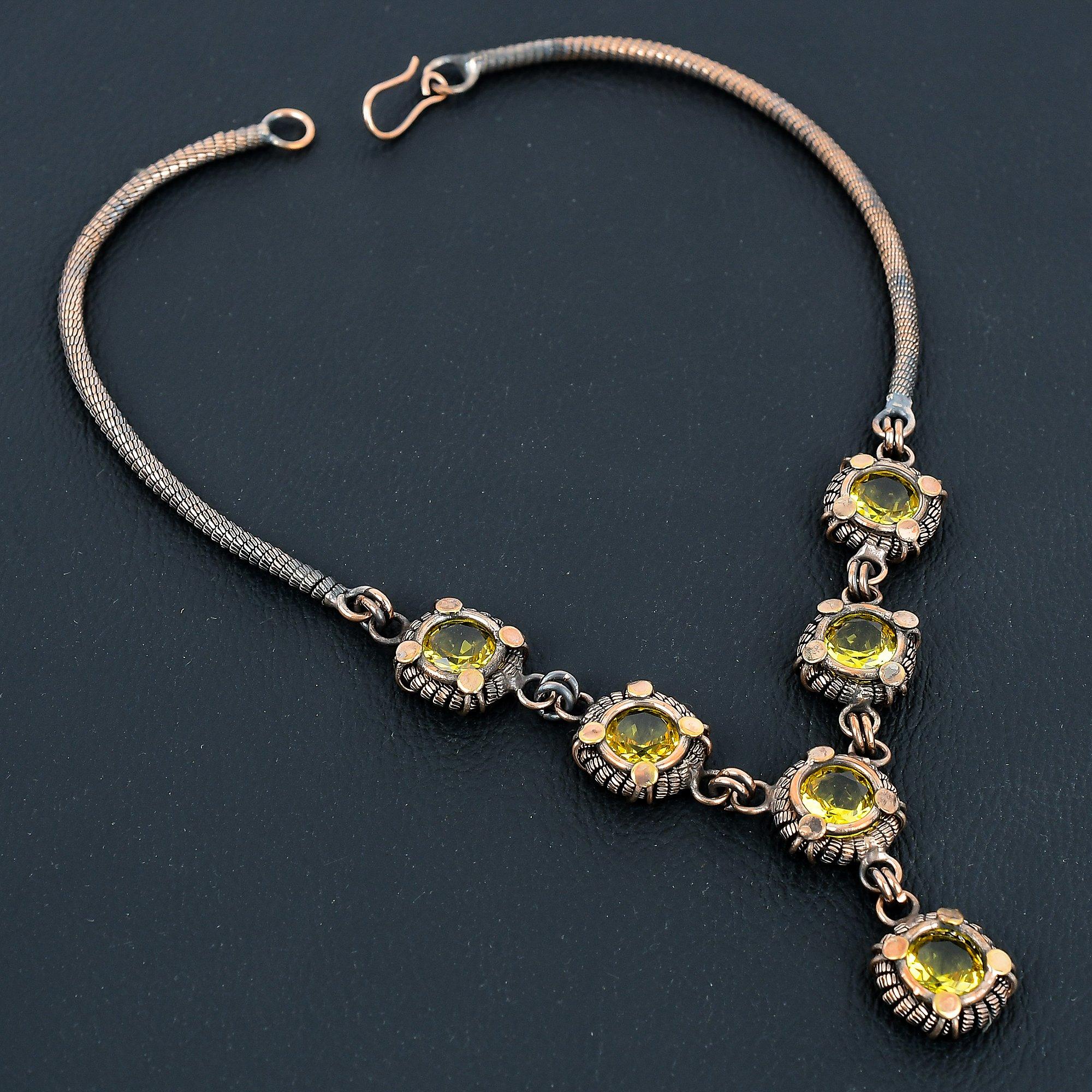 

Дизайнерское колье с лимонным топазом, колье, обернутое медной проволокой 999 пробы, колье с регулируемой цепочкой, колье ручной работы ко Дню памяти