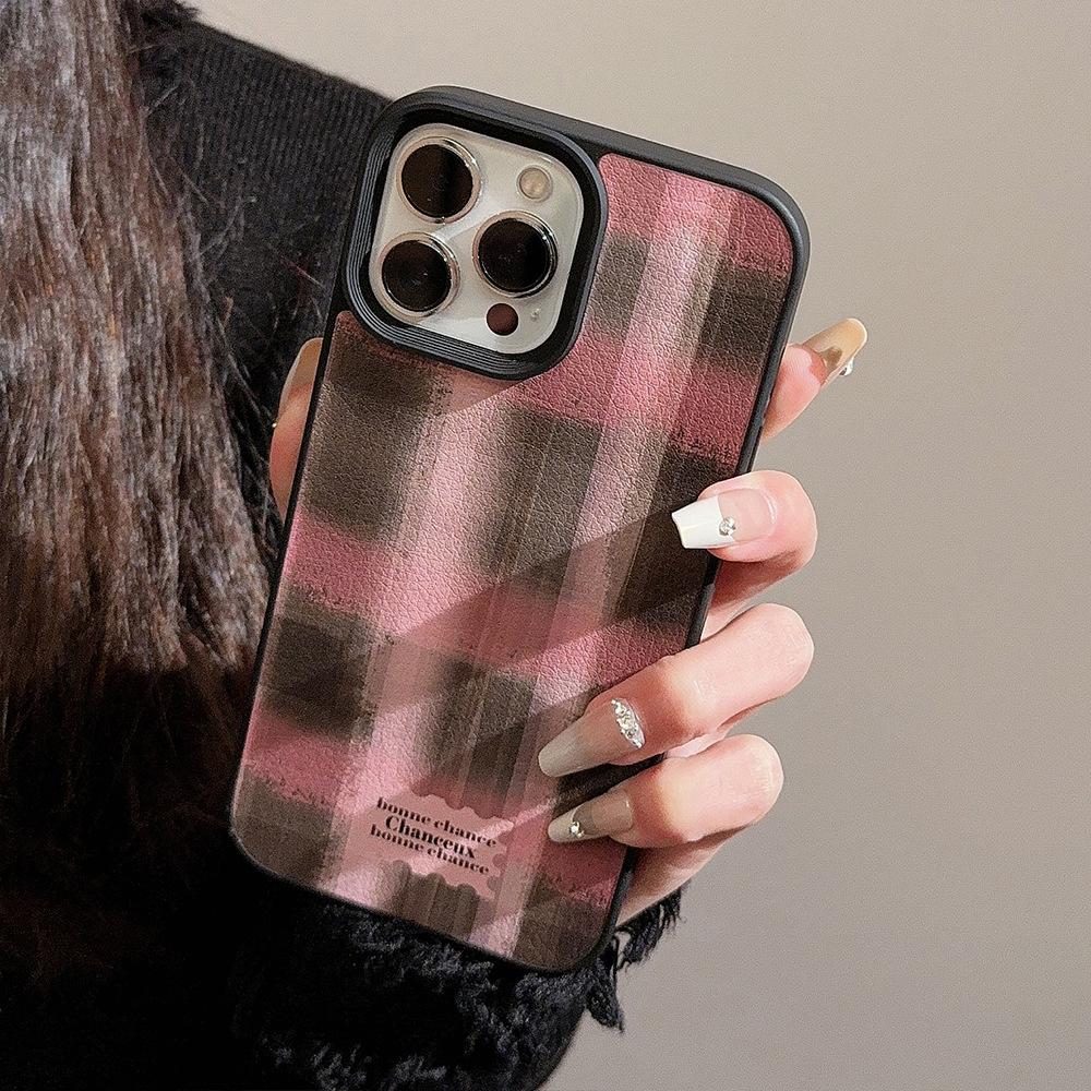 Girls Contrast Color Plaid for Apple 16 Mobile Phone Case 17promax Autumn and Winter Sweet Cool 11 for IPhone 13 Leather 12