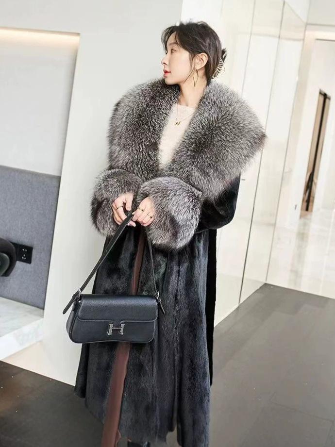 Europe and the United States popular high-end thickened long imitation mink coat light luxury lady style extended fur coat women