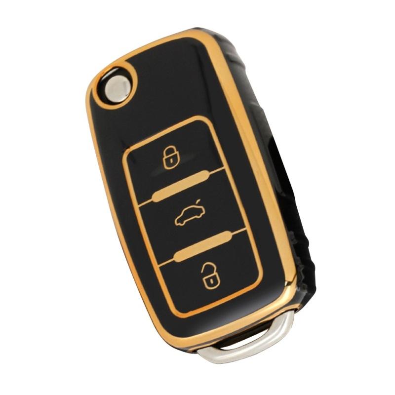 Auto-Schlüsselanhänger-Abdeckung, 360-Grad-Schutz, Schlüsseletui, kompatibel mit Polo Golf Bora Tiguan Touran Skoda