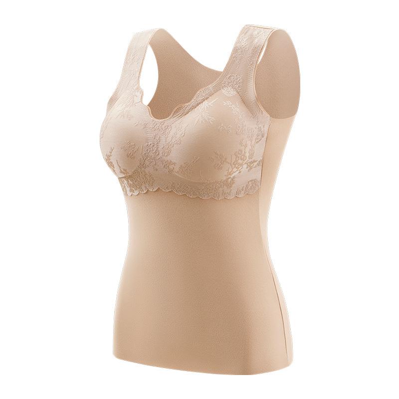 Women's Embossed Jacquard Warm Vest with Chest Pads - Fleece-Lined, Bra-Free Base Layer