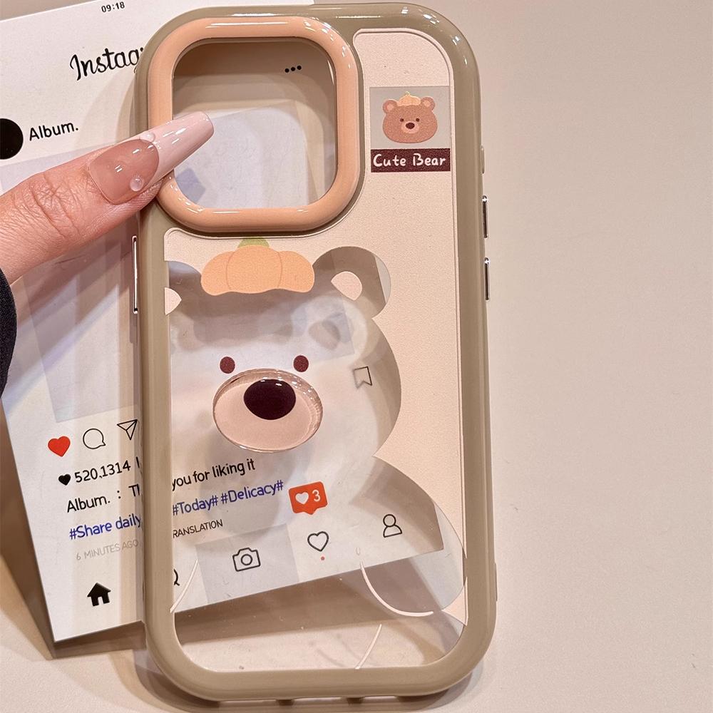 

Cute Animal Fruits Series Rotating Stickers with Holder Phone Case for IPhone 16 15 14 13 12 Pro Max 11 Cartoon Bear Cover Case iPhone 15 Pro