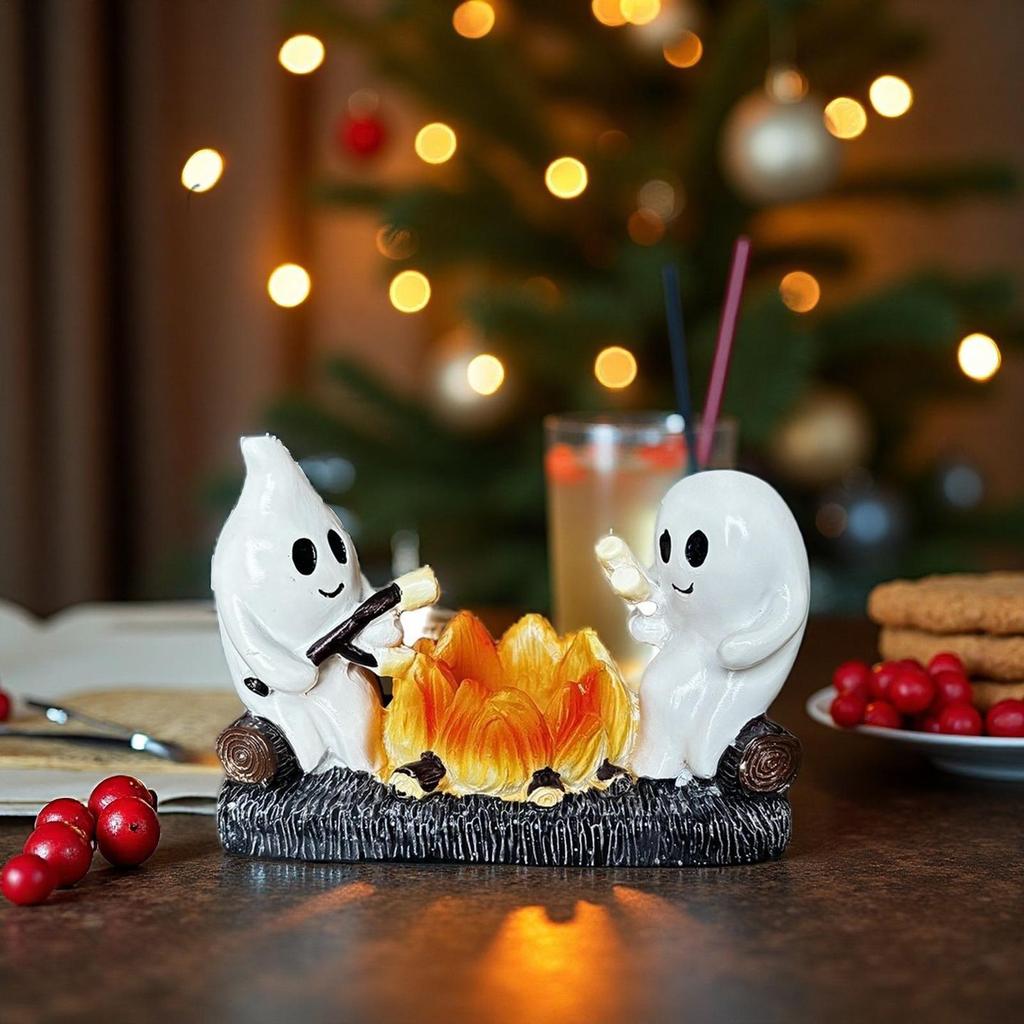 Ghost Campfire Statues Halloween Desktop Ghost Campfire Statue 3D Printed Cute Ghost Ornaments Statues Halloween decoration