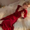 Red Pajamas Autumn Women's Wedding Dressing Gown Bride Pajamas Bridesmaid Clothes Ice Silk Backless Sexy Nightgown Long