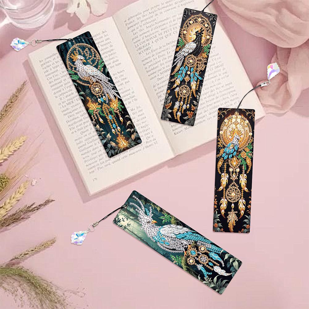 8Pcs DIY Phoenix Diamond Painting Art Bookmarks with Crystal Pendants for Gift