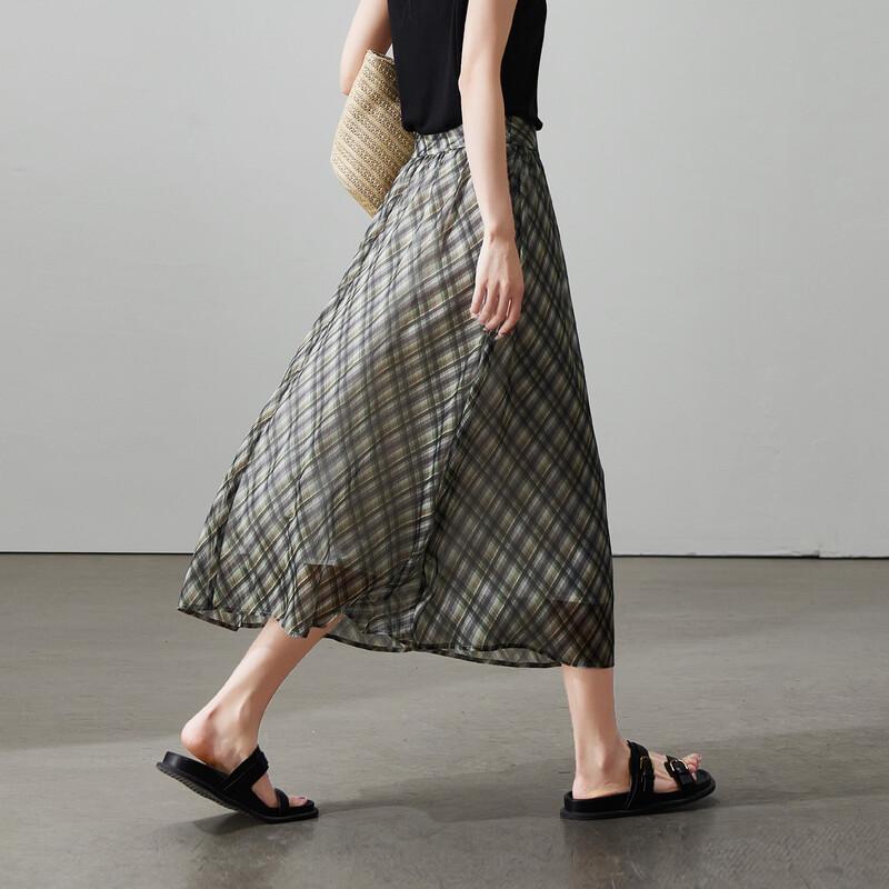 SOFSIL Women's Retro Plaid High-Waisted A-Line Skirt