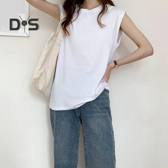 Women Summer T-shirt Round Neck Cap Sleeve Solid Color Tee Shirt Solid Color Loose Fit Casual Tops Daily Wear