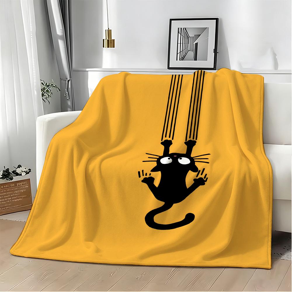 Artistic Pattern G-Goofy Black Cat Clawing Throw Lightweight 240g Flannel Blanket Soft Skin-friendly for Summer Cooling