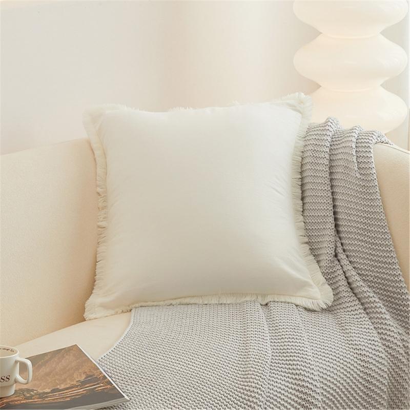 Solid Color Velvets Throw Pillow Case with Tassels Trim Bohemians Style for Living Room Decoration 18x18