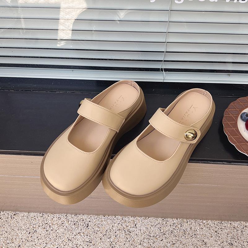 

Французские маленькие кожаные туфли женские 2025 весна новые ретро платформа Мэри Джейн Любовь толстый каблук круглый носок британский стиль полушлепки 40 хаки