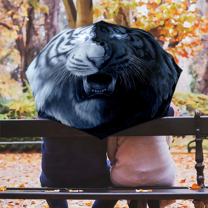Ferocious Tiger Pattern, Automatic Folding Umbrella, Portable and Foldable Design, 8 Ribs, a Christmas or Birthday Gift.