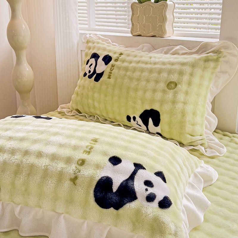 Bubble Milk Velvet Pillowcase Pair Set Lace Pillow Cover Thickened Warm Pillow Core Cover Pillow Skin with Velvet