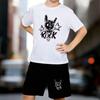 Boys 2 Piece Rock-themed Printed Outfit, Short Sleeve T-Shirt and Shorts Set for Kids Age 5-14,White Sporty Casual Summer Clothes
