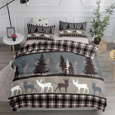 Vintage Waldhirsch Plaid Bettbezug Set King Queen Double Full Twin Einzelgröße Bettwäscheset
