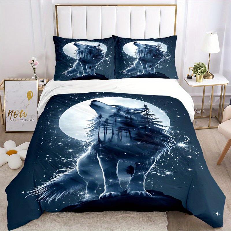 3pcs Wolf Moon Soft Comfortable Bedding set, For Bedroom, Guest Room And Dorm, All - Season Use, High-Definition Printing170