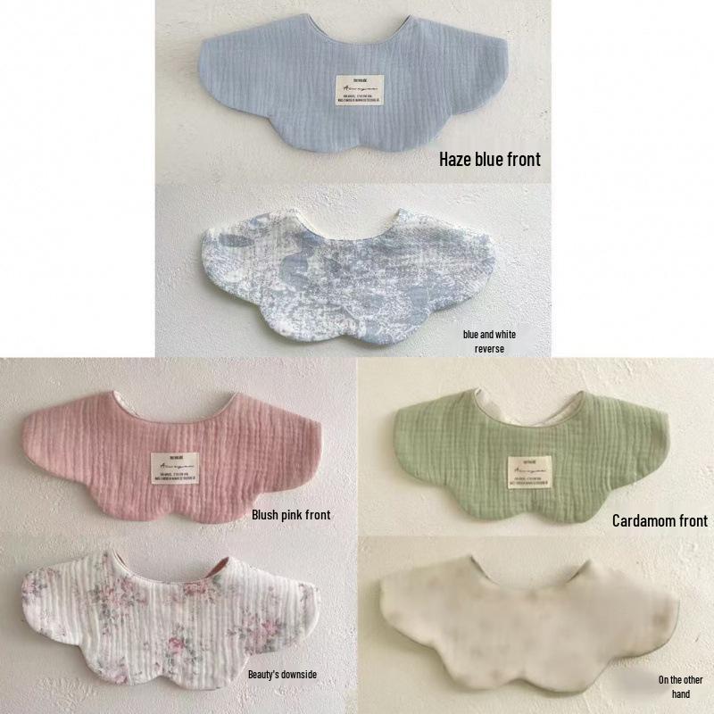 Pure Cotton Korean-Style Baby Drool Bib - Lightweight, Absorbent, Anti-Spit Up, Petal Design