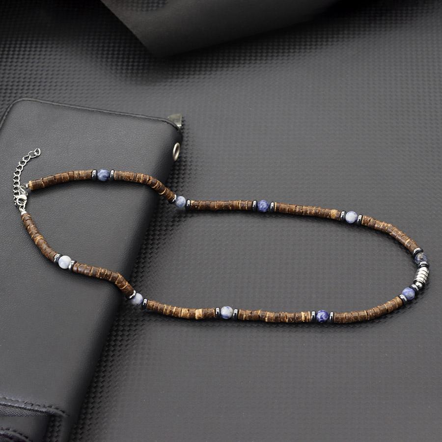 Personalized Men Natural Coconut Husk Necklace 20 Inches Stainless Steel Buckle Neck Accessories Gift For Him Wood Collar Homme