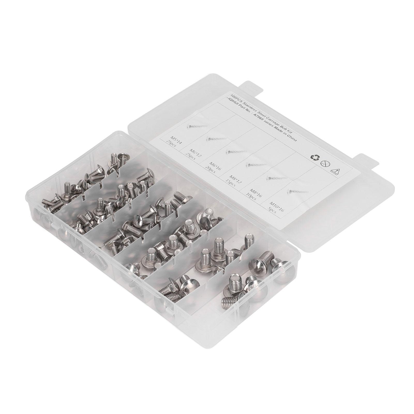 

100 шт. Болт с квадратной головкой и квадратным подголовком, полукруглые кареточные гайки, нержавеющая сталь 304, 6 спецификаций