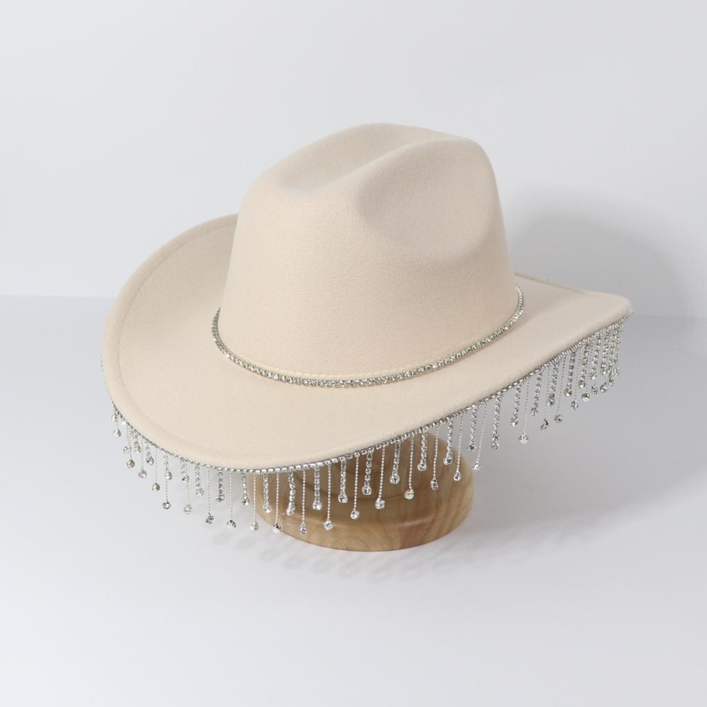 New rhinestone chain decorative western cowboy hat fashion trend hat autumn and winter women's party performance top hat