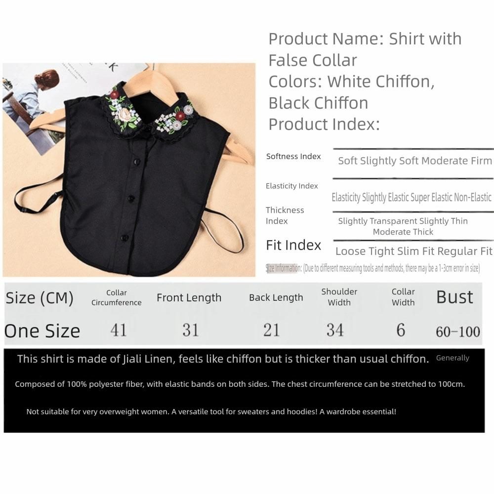 All-match Detachable Fake Shirt Collar Lapel Color Embroidered Women Fake Blouse Collar False Collar Button Shirt Clothing