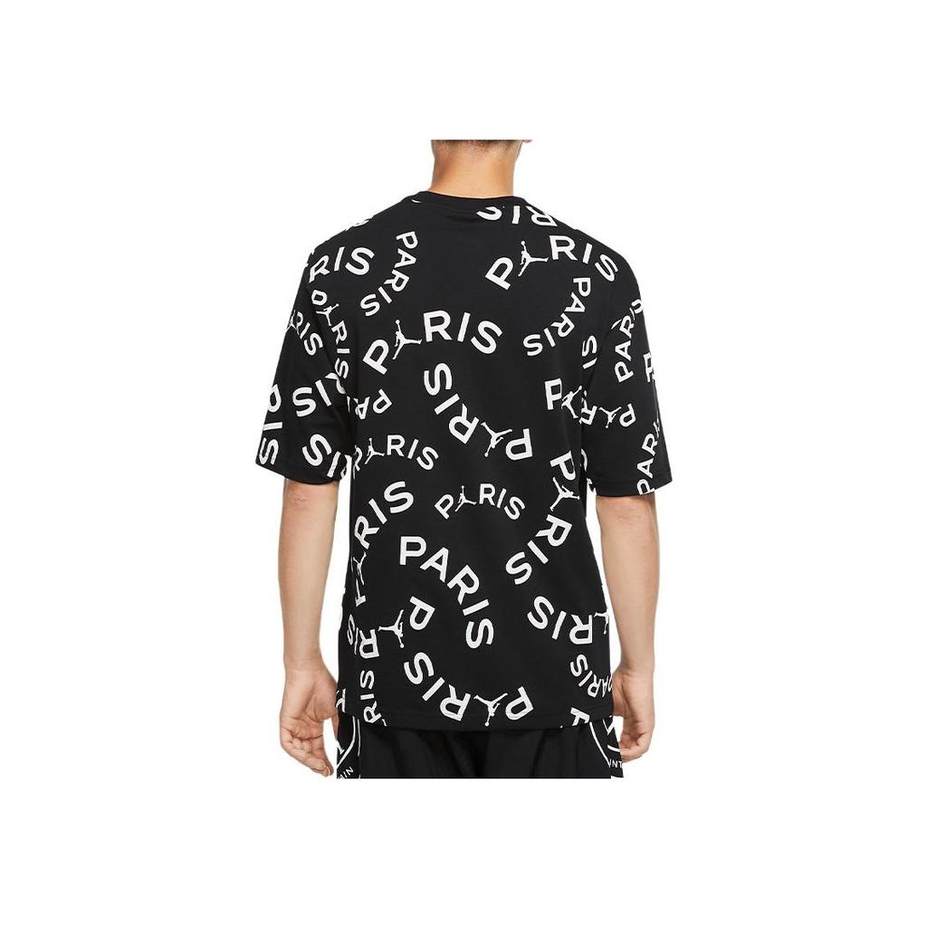 Jordan Paris Saint-Germain Jock Tag Letter Koszulka z krótkim rękawem Męska Topy Czarna CK9788-010