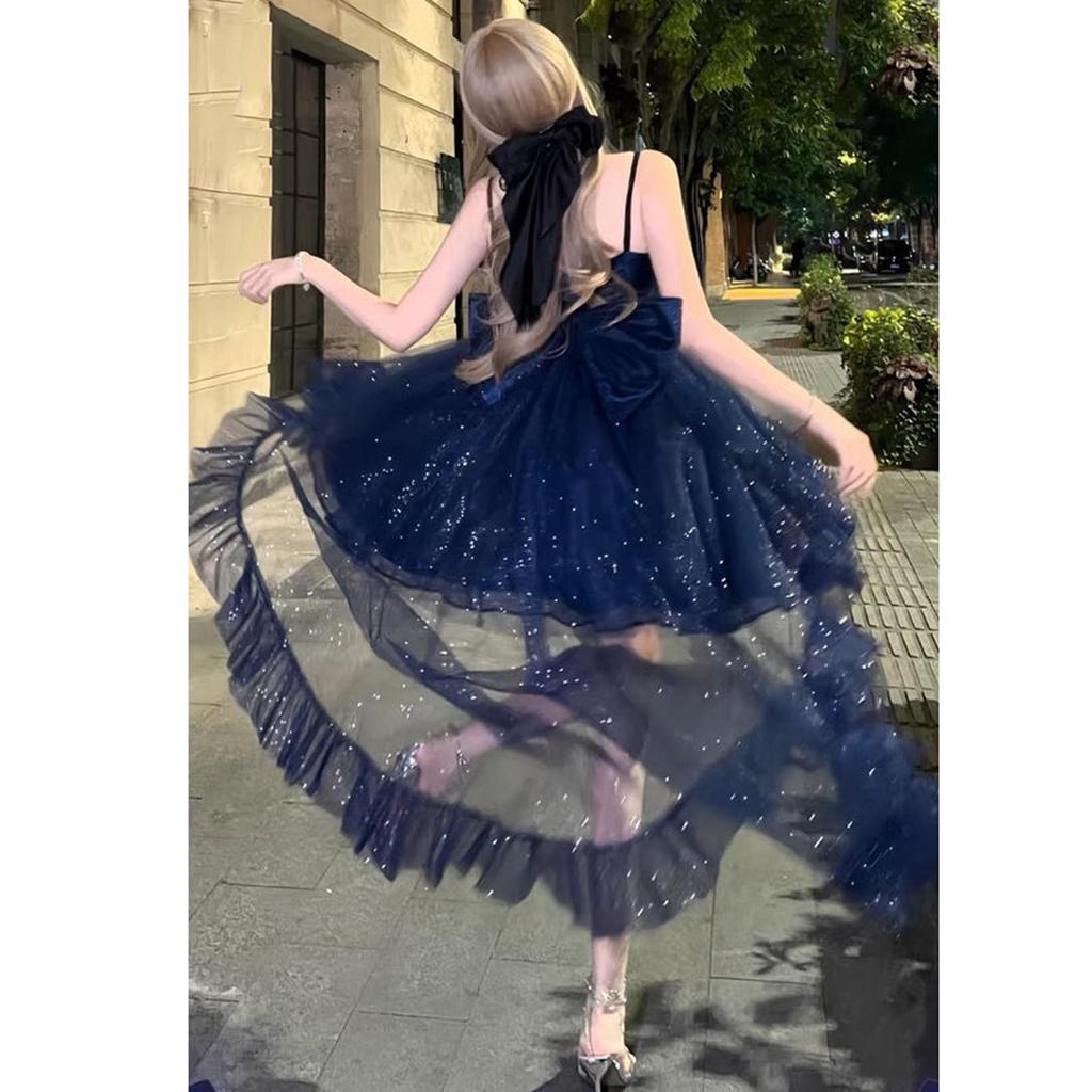 Camisole Dress with Double Tulle Plus Princess Mori Dreamy Cosplay Navy Blue and Voluminous Princess Halloween Costume Party [SSUPTEMBER2]