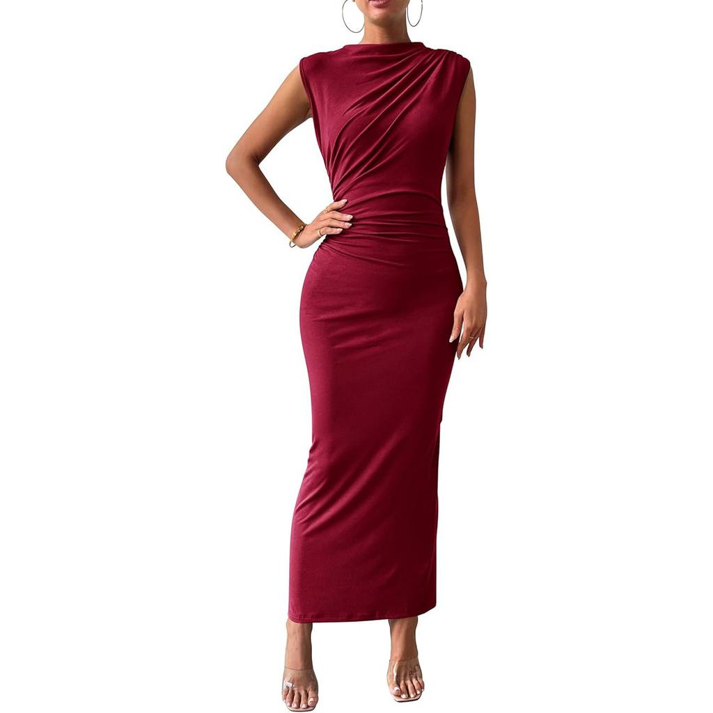 Plus-size Dress, European and American Women's Clothing, Pure and Alluring, Sleeveless, Sexy, Pleated, Slim-fitting, Elegant and Stylish