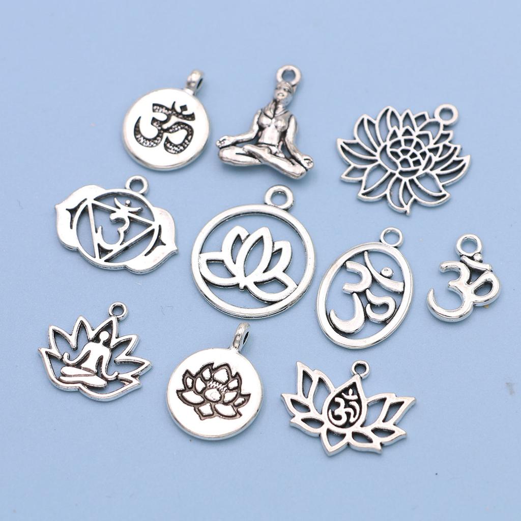 10Pcs Silver Plated Yoga Charms Pendant For Jewelry Making Necklace Earrings Bracelet Diy Findings Craft Mix