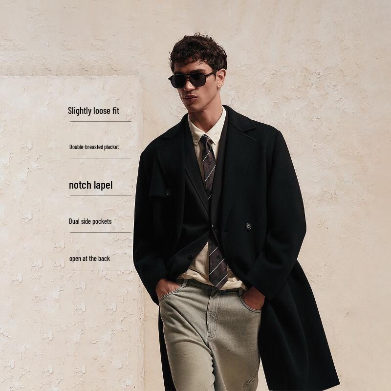 Jack&Jones Men's 100% Wool Double-Breasted Trench Coat