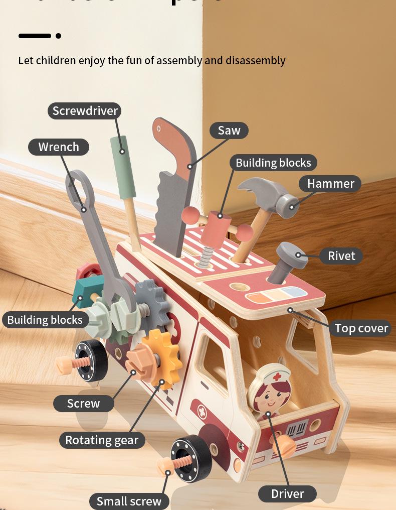 Children's Wooden Educational Tool Cart: Disassemble & Assemble Nuts and Screws for Hands-On Learning