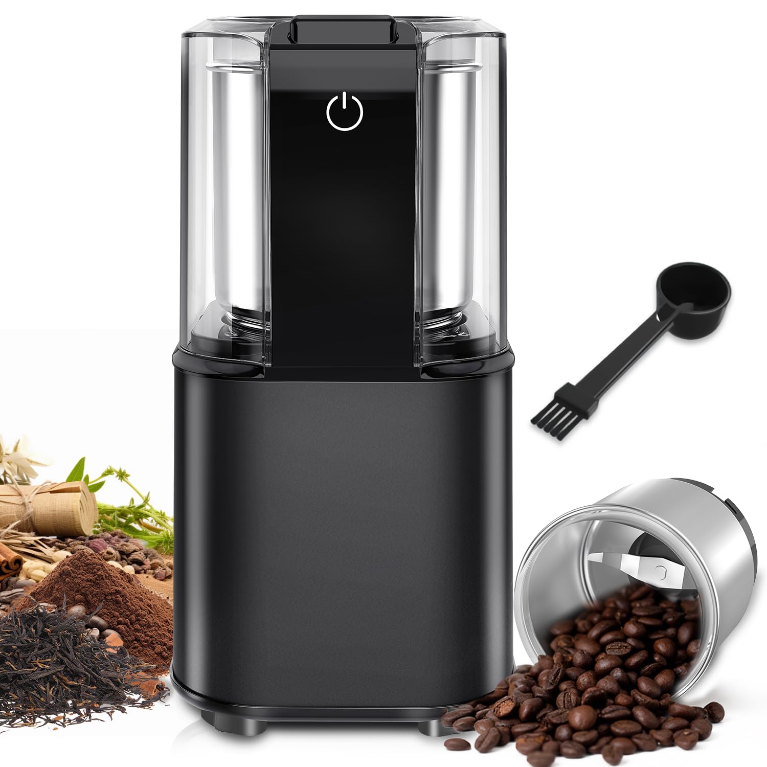 

Электрическая кофемолка для электрического кофе, кофейных зерен, кофе, зеленого чили, японская, с бесступенчатой регулировкой размера помола, включает чистящую щетку для легкой чёрный