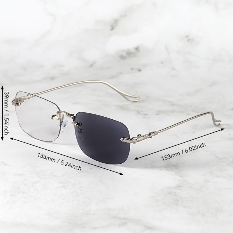 1pc Unisex Retro Rimless Metal Fashion Glasses - Pochromic Lenses Zinc Alloy Frame
