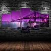 Purple Dawn Modern City Bridge Landscape 5 Piece Five Panel Wall Canvas Print Modern Art Poster Picture Home Decor Gift For Him For Her