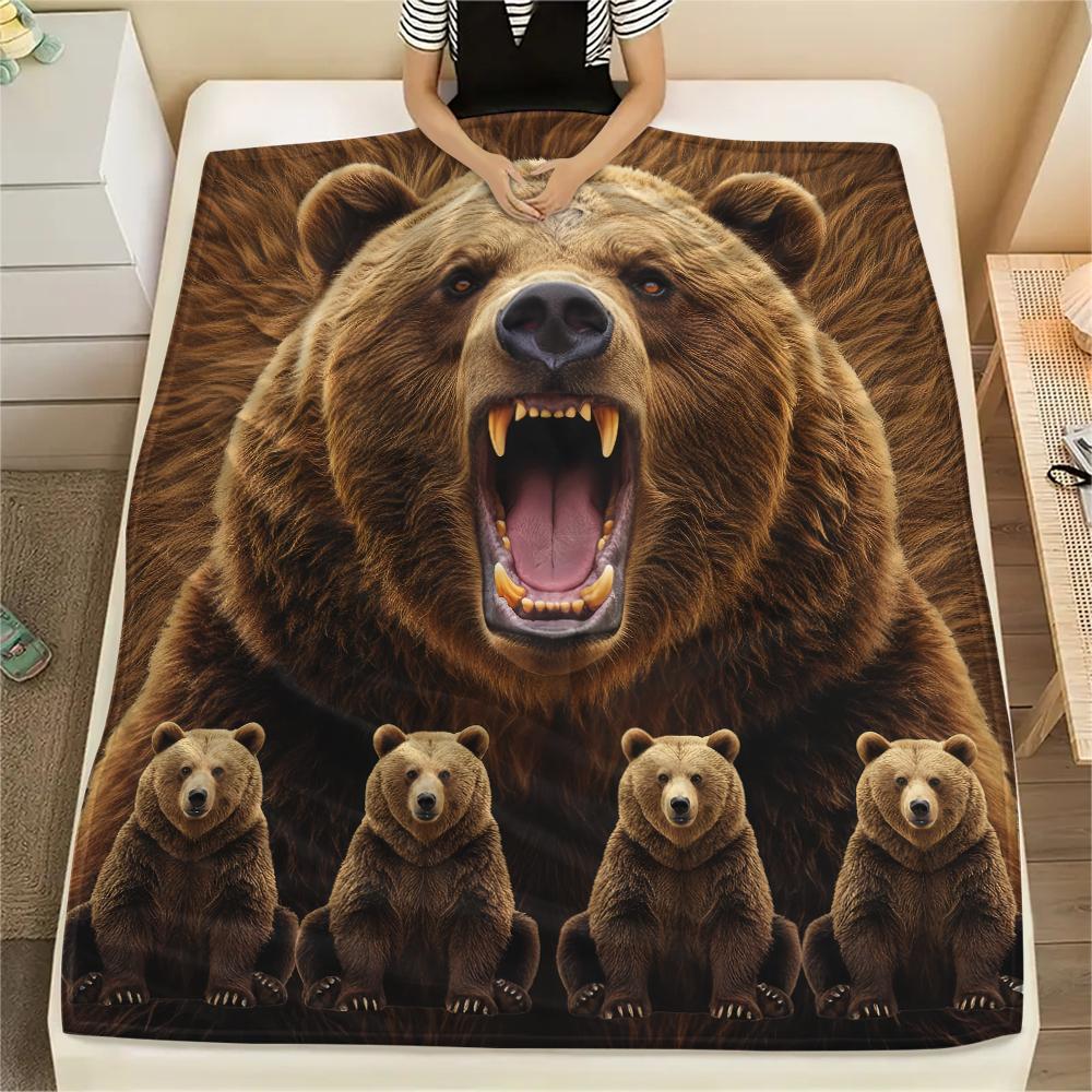 1Pc Bear Print Flannel Blanket, High quality Comfortable for All Seasons, Home Decor, Warmth and Comfort, Perfect for Gifts