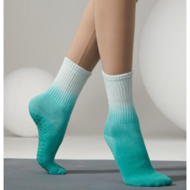 Einfarbige Yogasocken aus Baumwolle bis zur Mitte der Wade, rutschfeste Sportsocken mit Silikonunterseite, für Damen, für Indoor-Fitness, Trampolin, Tanz, Pilates