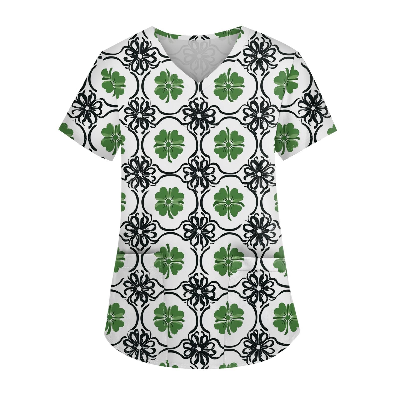 

Женская мода повседневная с коротким рукавом на пуговицах St. Топ с V-образным вырезом и принтом ко Дню Святого Патрика XL