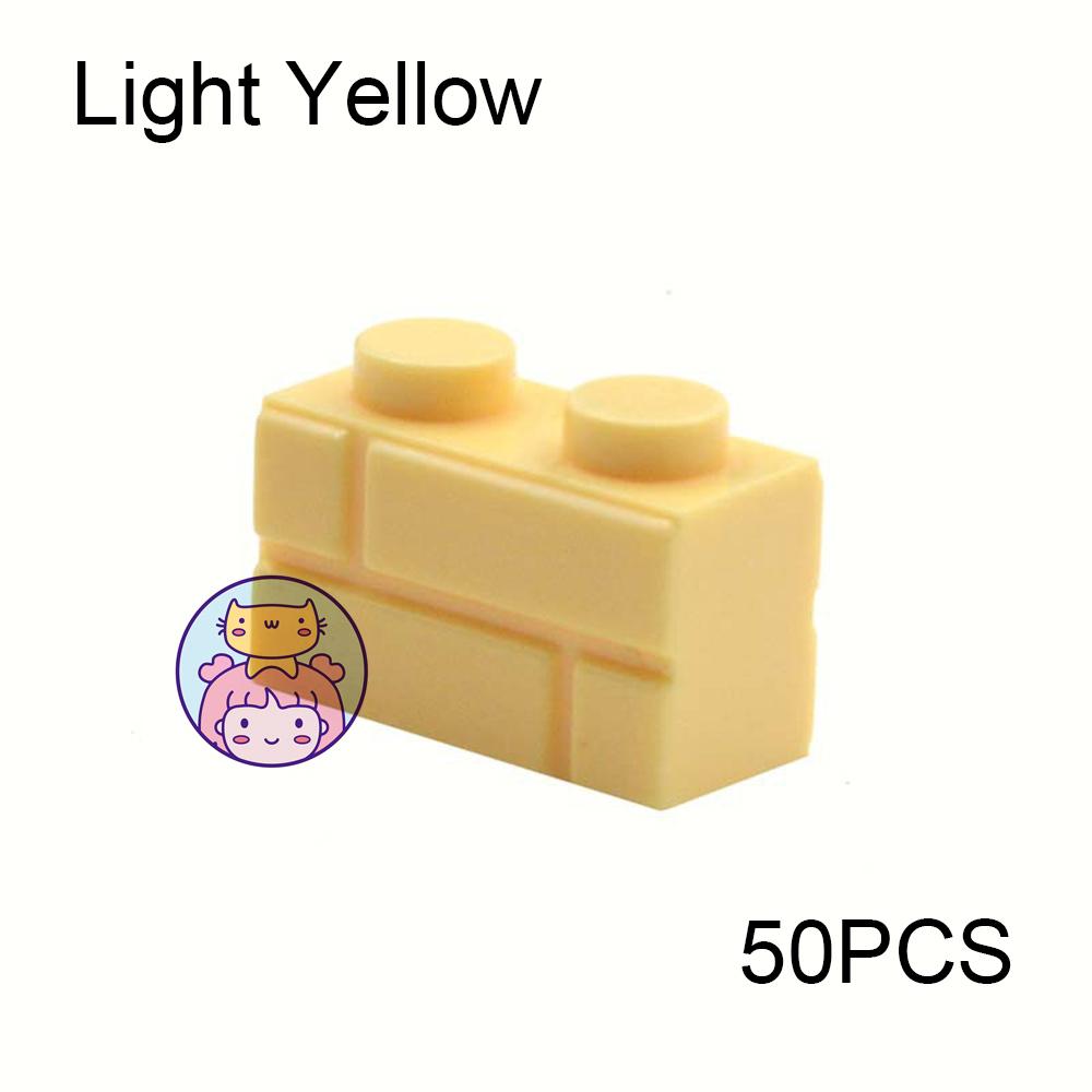 50pcs Wall Striped Bricks MOC 1x2 Building Blocks Toys Palace Castle Creative Figures Military House Wall Transparency Parts