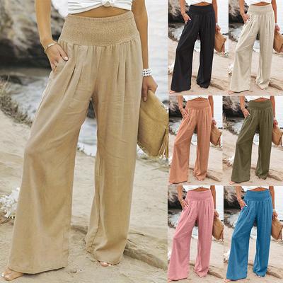 Plus Size European and American Cross-border Spring and Summer New Casual and Versatile Solid Color Elastic Pocket Wide-leg Pant