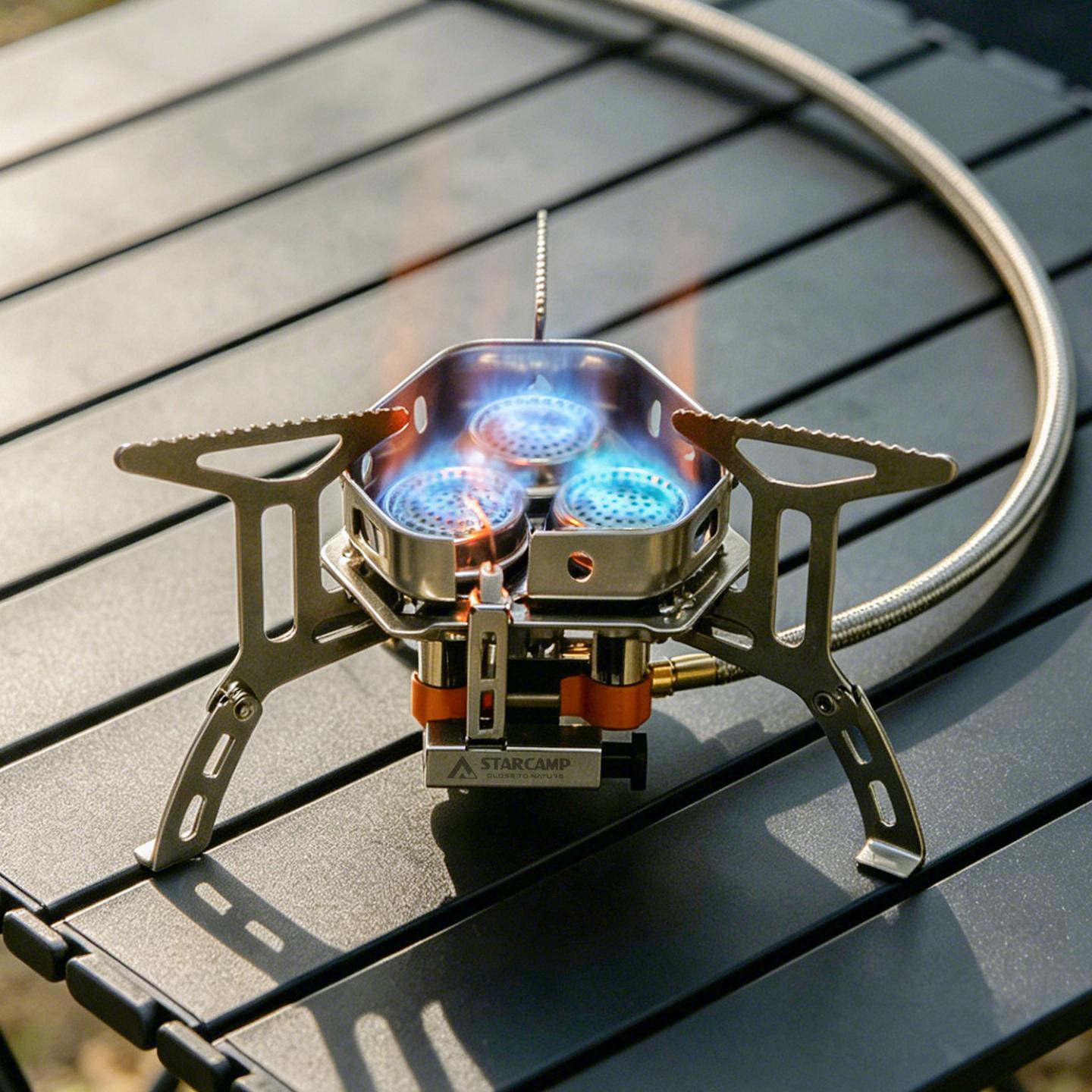 STARCAMP 6800W Outdoor Solo Backpack Hiking Propane/Butane Windproof Steel Portable Gas Stove with Spray Application