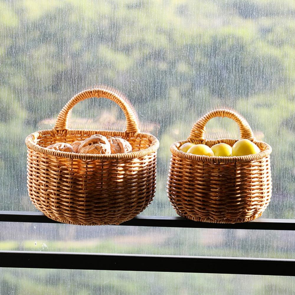 Woven Basket Storage Basket Flower Basket Artificial Rattan Hand Woven Basket for Kitchen Living Room