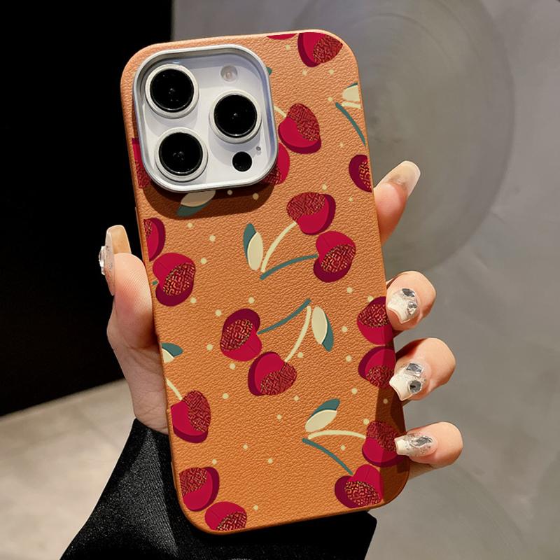 Cherry Print Slim Matte for Magsafe Case For iPhone 16 Pro Max 15 14 Pro 13 12 11 TPU Leather Texture Shockproof Soft Magnetic Phone Cover