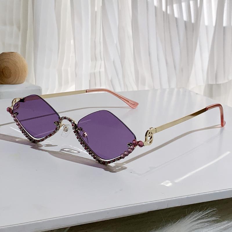 New Rhinestone Half Frame Sunglasses Exaggerated Color Diamond Glasses Sunglasses Women 90306-1