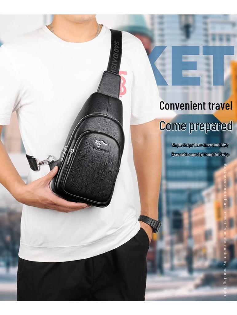 Satchi Męska Torba Crossbody ze Skóry Kangurzej na Klatkę Piersiową - Modny Casualowy Plecak ze Skóry Bydlęcej