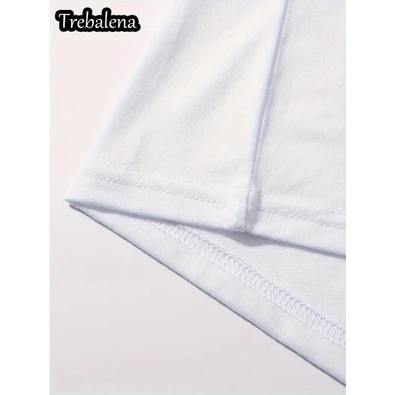 T-Shirt mit Figurendruck, Rundhalsausschnitt, Kurzarm, Lässiges Oberteil für Sommer & Frühling, Damenbekleidung, Europäische Größe