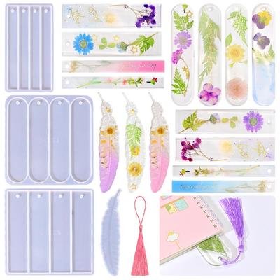 Conjunto de Moldes DIY de Resina Epóxi de Cristal para Marcador e Pingente: Moldes de Silicone Redondos, Retangulares, Pingente Estreito