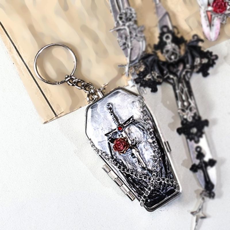 Portable Metal Coffin Shaped Ashtray Keychain Feature Storage Box Stainless Steel Compact Design For Outdoor Travel