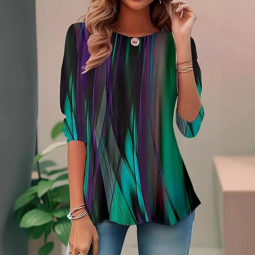 Summer Women's 3D Printed Long Sleeve T-Shirt Fashion Versatile Breathable Trend Casual